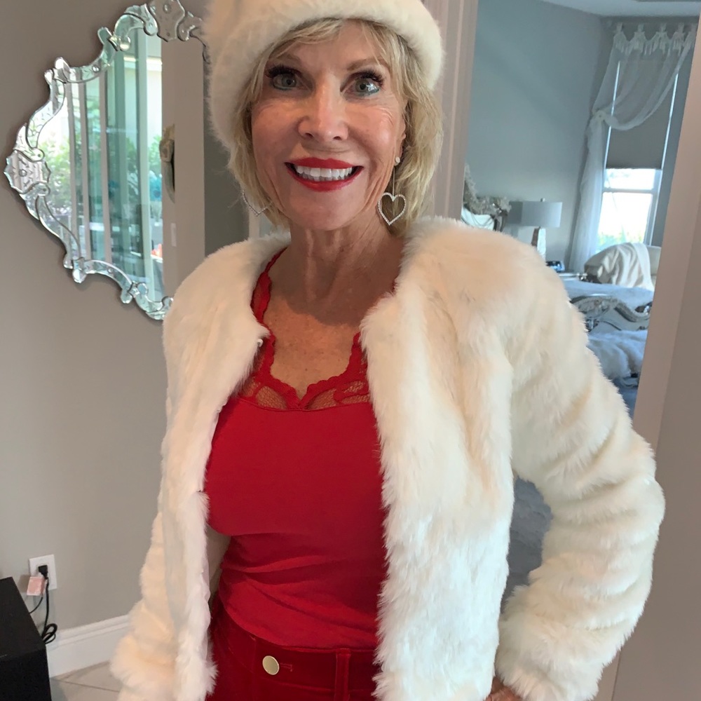 KARDASHIAN Baseball style Faux fur white jacket!